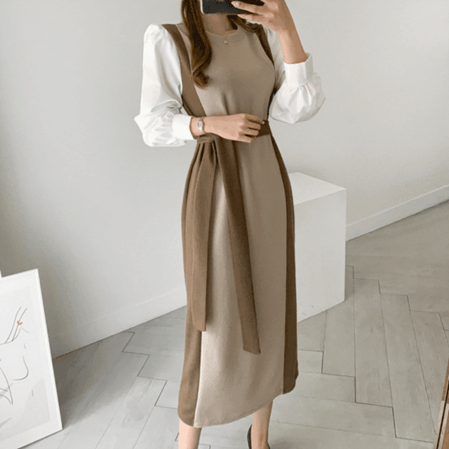 骨格ウェーブ服 配色ロングワンピース