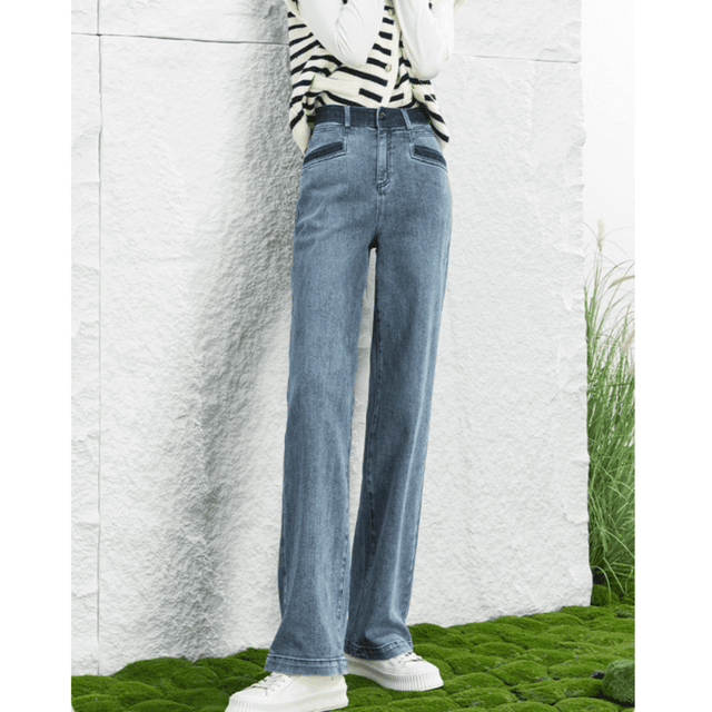 骨格ウェーブコントラストストレートデニムパンツ