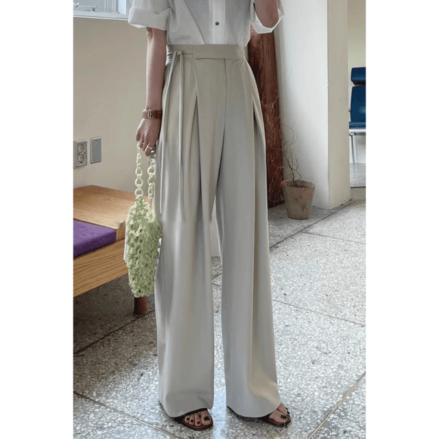 骨格ウェーブ服絞りハイウエストワイドパンツ