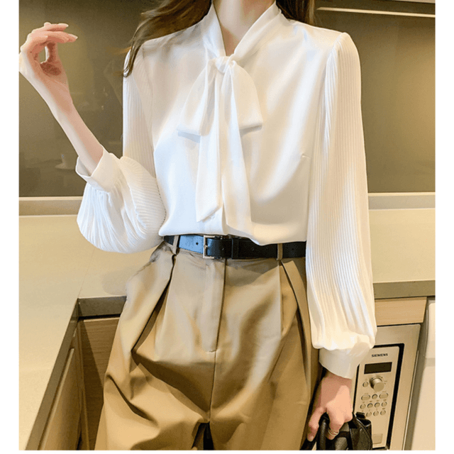 骨格ウェーブ服シンプルボウタイトップス