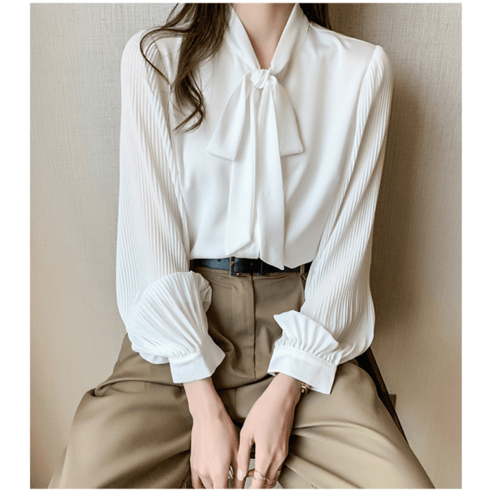 骨格ウェーブ服シンプルボウタイトップス