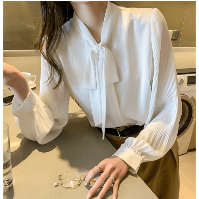 骨格ウェーブ服シンプルボウタイトップス