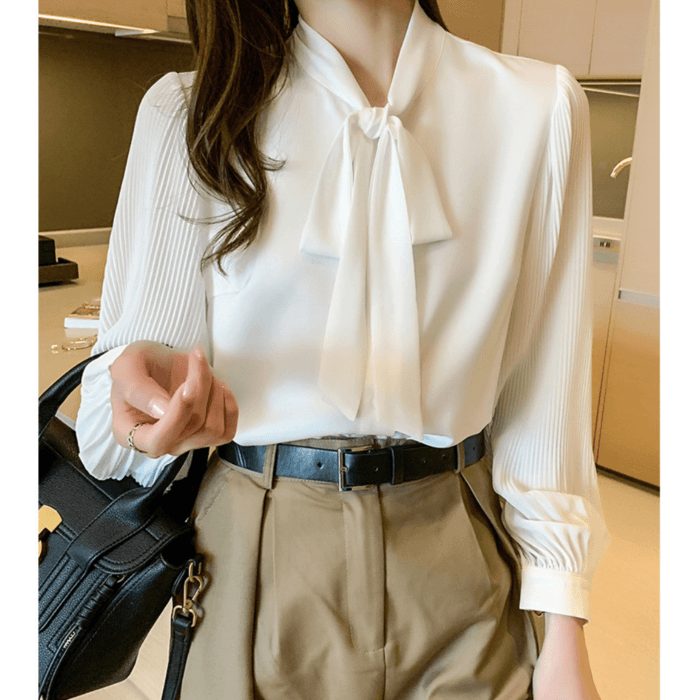 骨格ウェーブ服シンプルボウタイトップス