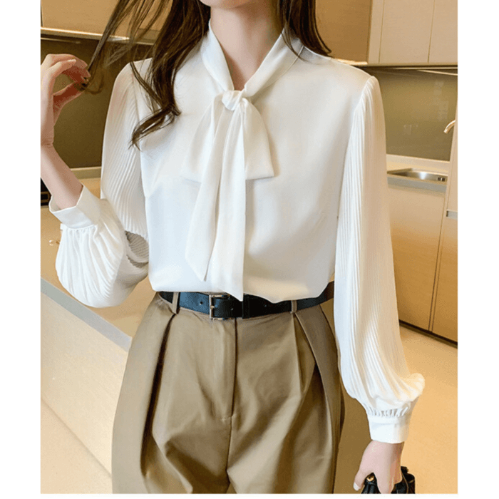 骨格ウェーブ服シンプルボウタイトップス