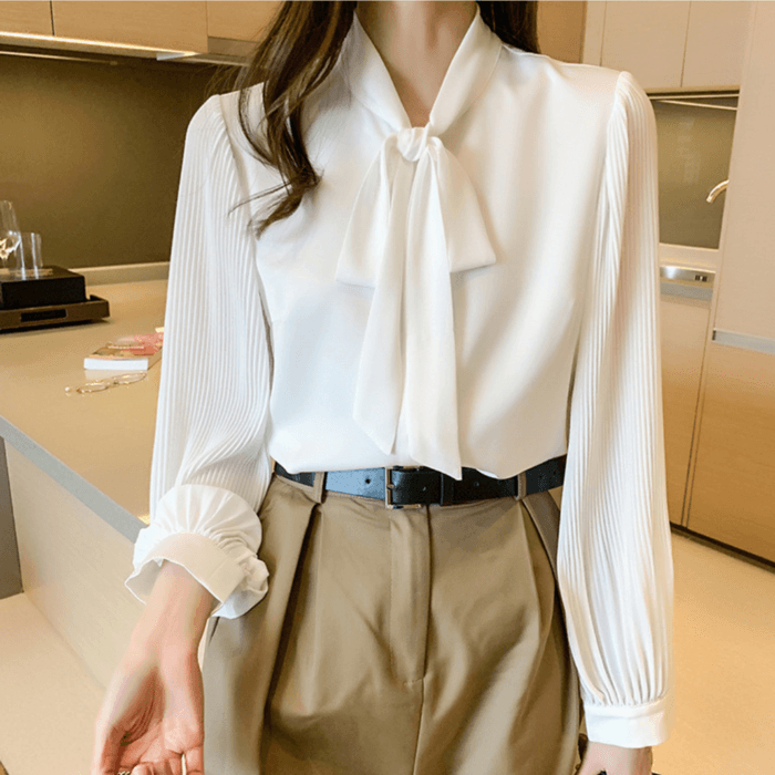 骨格ウェーブ服シンプルボウタイトップス