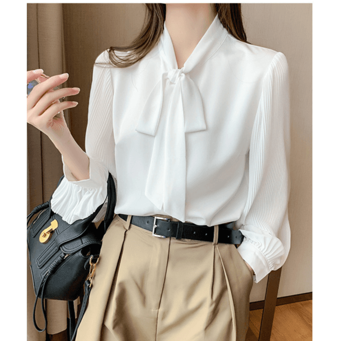 骨格ウェーブ服シンプルボウタイトップス