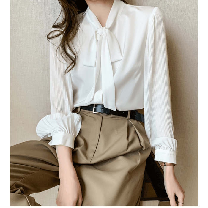 骨格ウェーブ服シンプルボウタイトップス