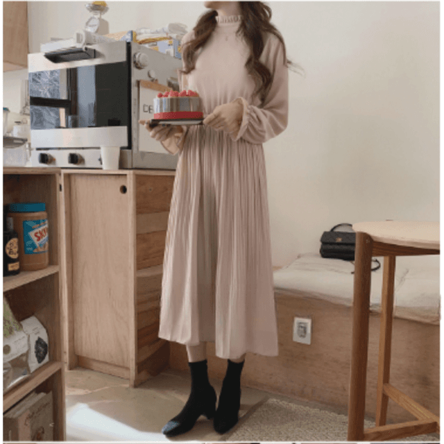 骨格ウェーブ服ロングフレアワンピース