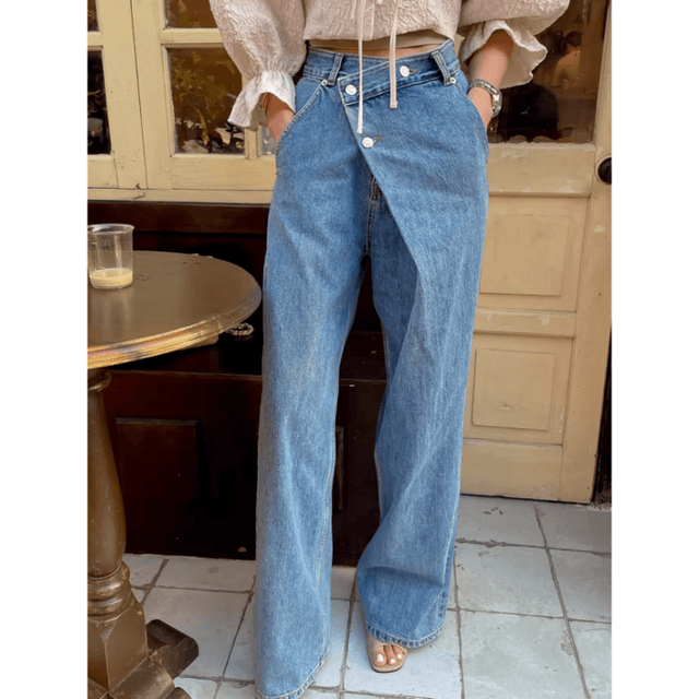 骨格ウェーブワイドレッグデニムパンツ
