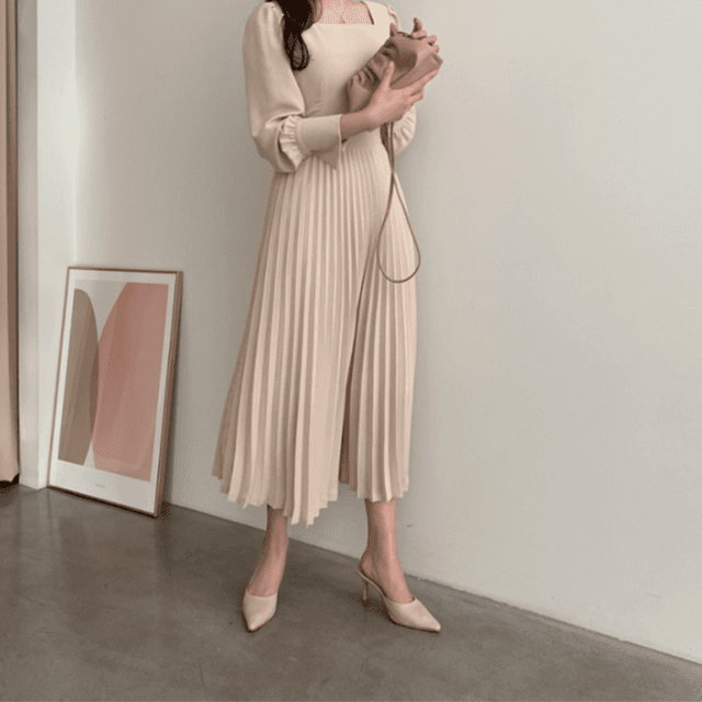 骨格ウェーブ服 ウエスト切替ロングワンピース