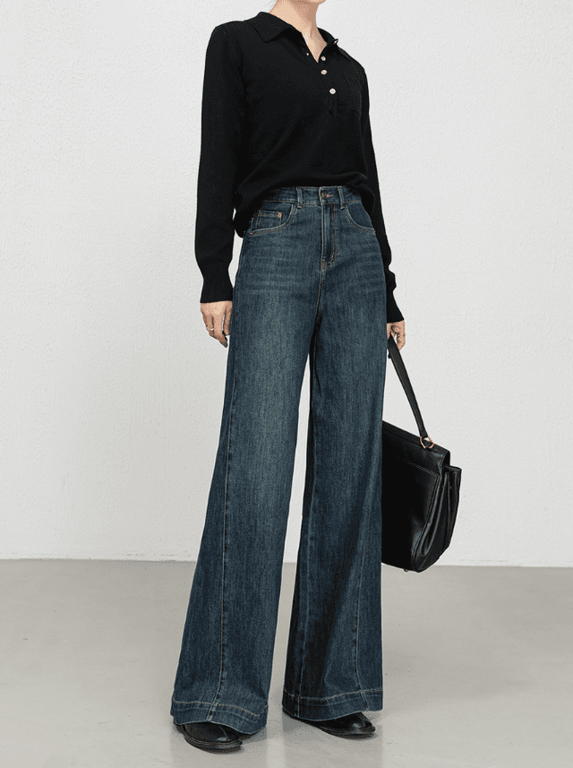 骨格ウェーブストレッチワイドデニムパンツ