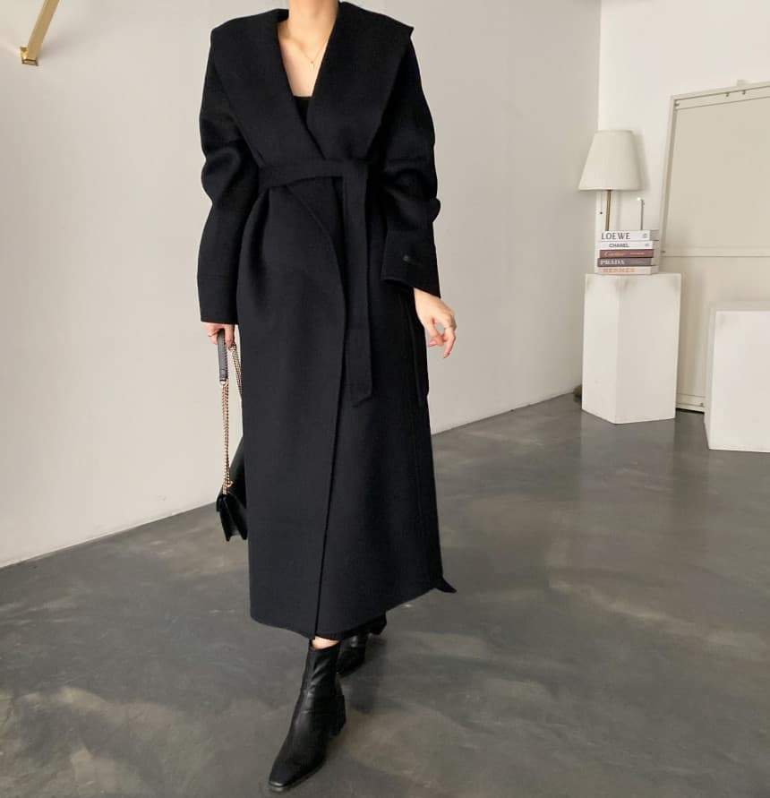 骨格ウェーブ服ビックカラーロングアウターコート