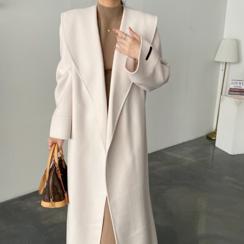骨格ウェーブ服ビックカラーロングアウターコート
