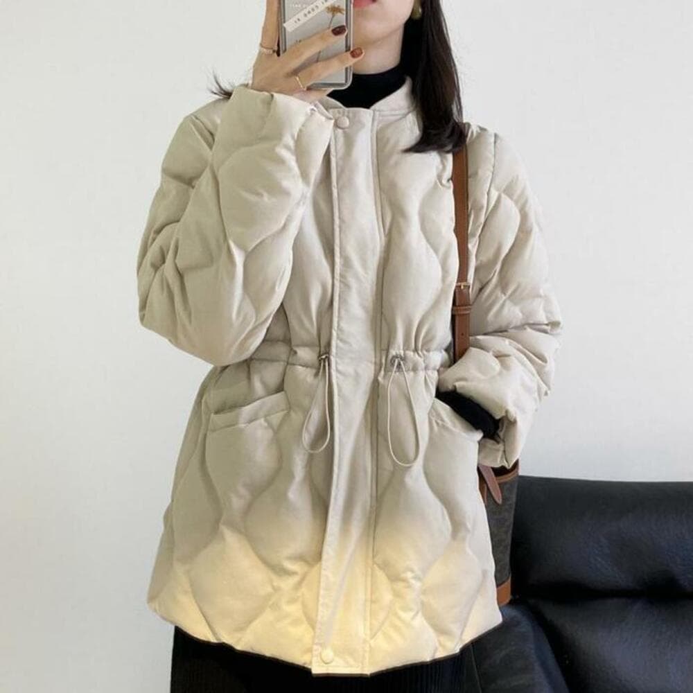 骨格ウェーブ服ウエストマーク付きキルティングアウター