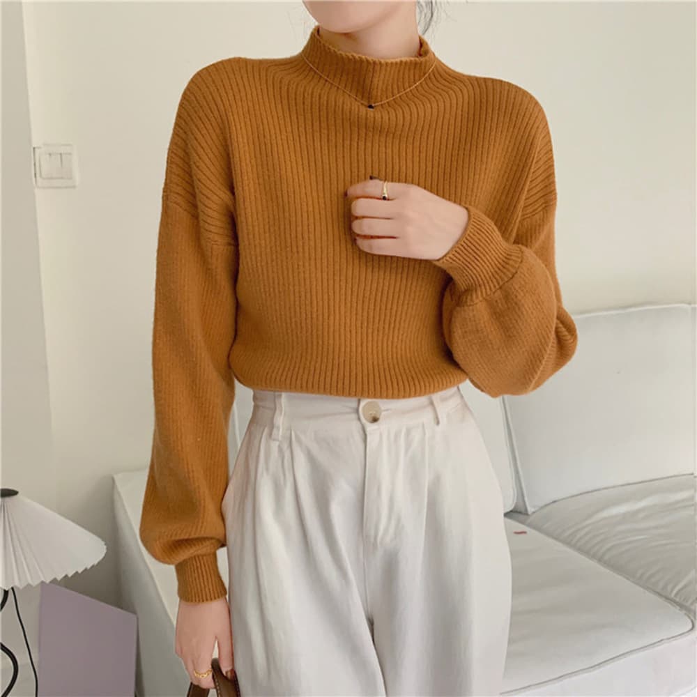 骨格ウェーブ服ハイネックニットトップス