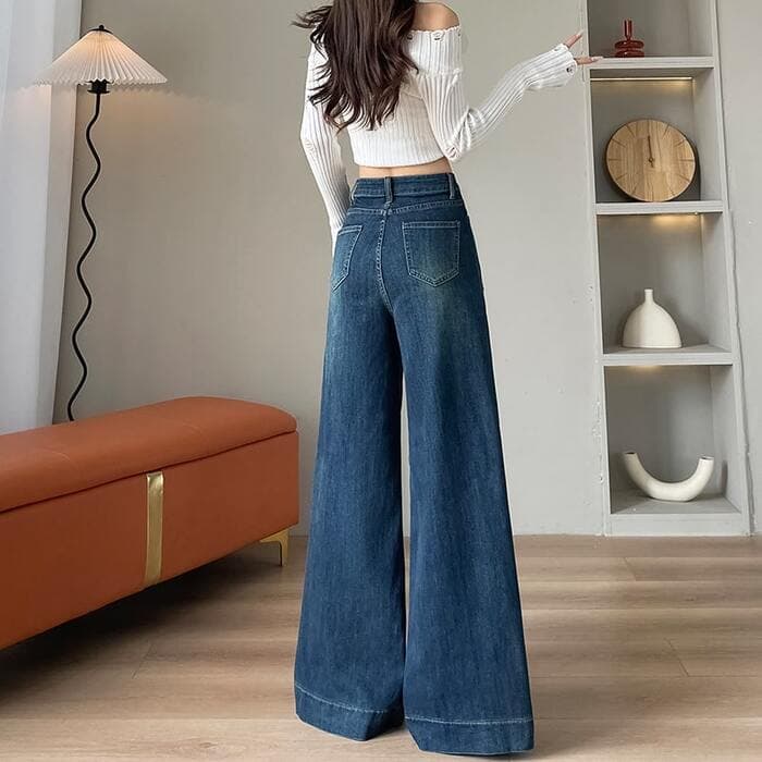 骨格ウェーブハイウエストルーズワイドフレアデニムパンツ