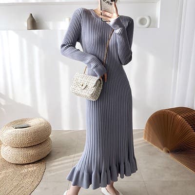 骨格ウェーブ服タイトフレアロングワンピース