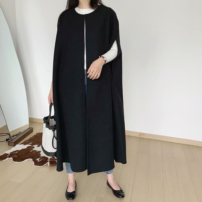 骨格ウェーブ服 ノーカラーケープコートアウター