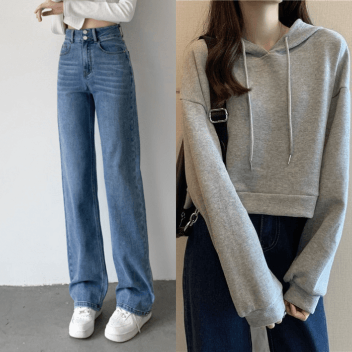 低身長さんOK【2点セット】シンプルに差がつく!ショート丈パーカー×デニムパンツセット