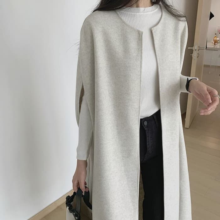 骨格ウェーブ服 ノーカラーケープコートアウター
