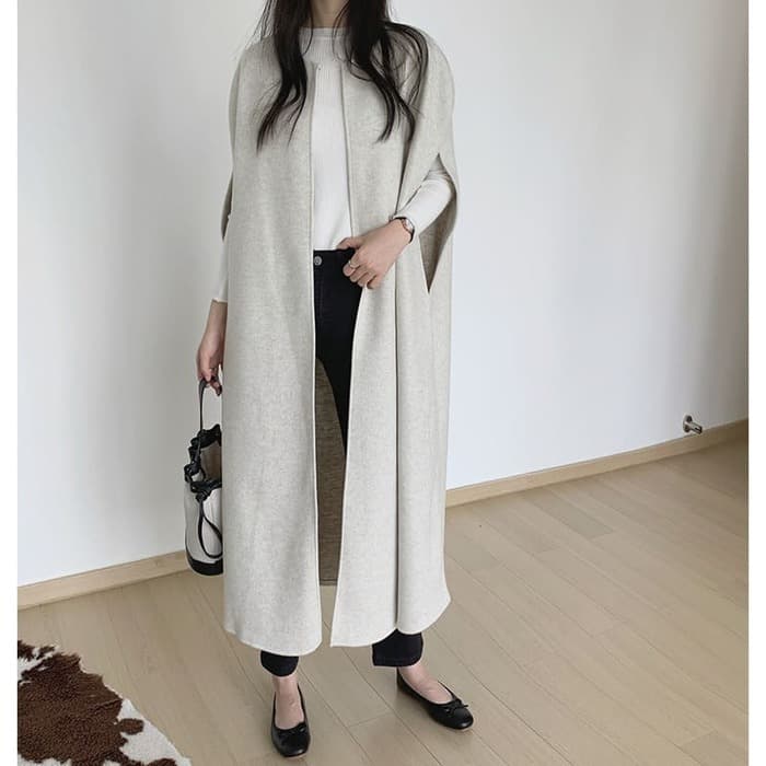 骨格ウェーブ服 ノーカラーケープコートアウター