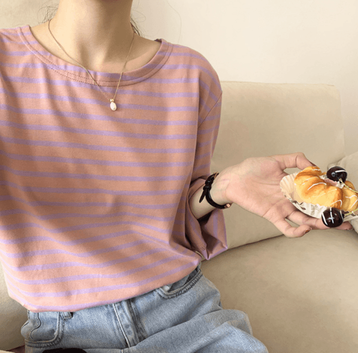 骨格ウェーブ服長袖ボーダーTシャツトップス