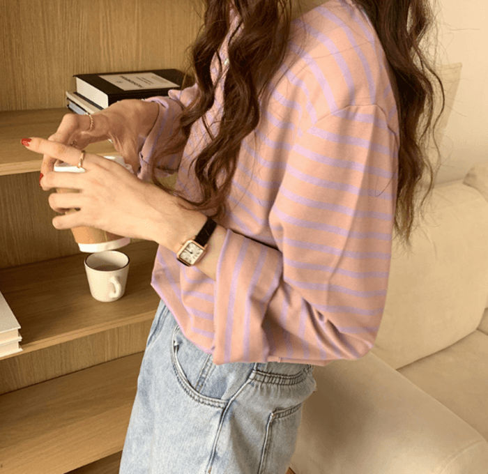 骨格ウェーブ服長袖ボーダーTシャツトップス