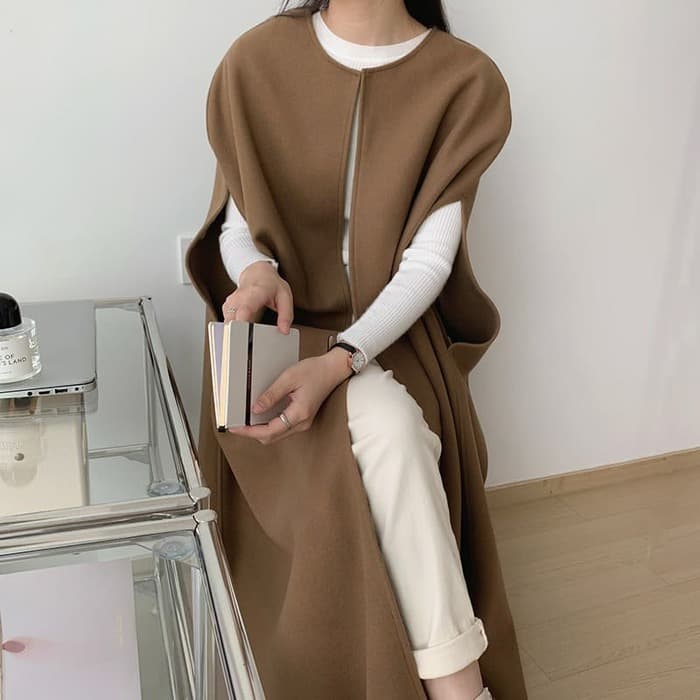 骨格ウェーブ服 ノーカラーケープコートアウター