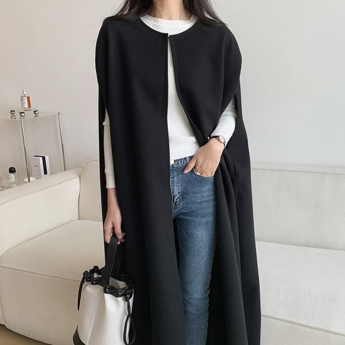 骨格ウェーブ服 ノーカラーケープコートアウター