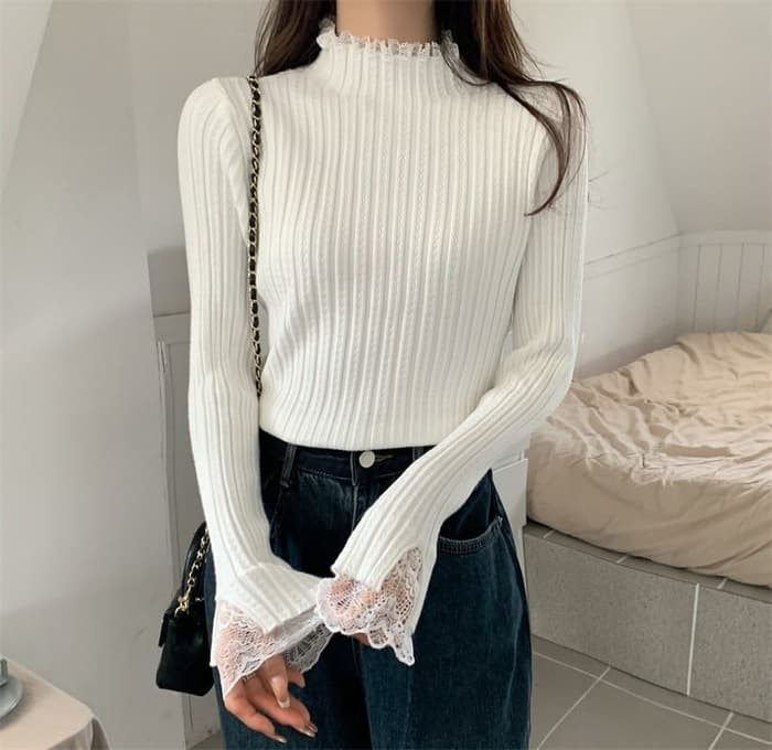 骨格ウェーブ服レイヤードレースニットトップス