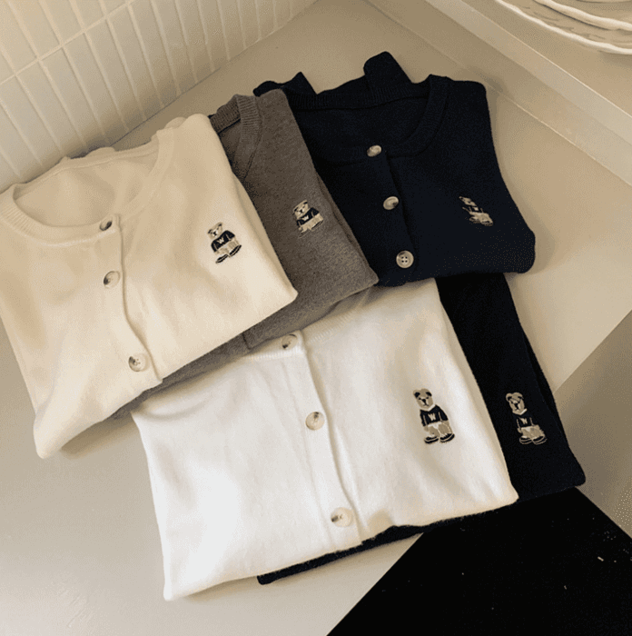 骨格ウェーブ服ワンポイントカーディガントップス