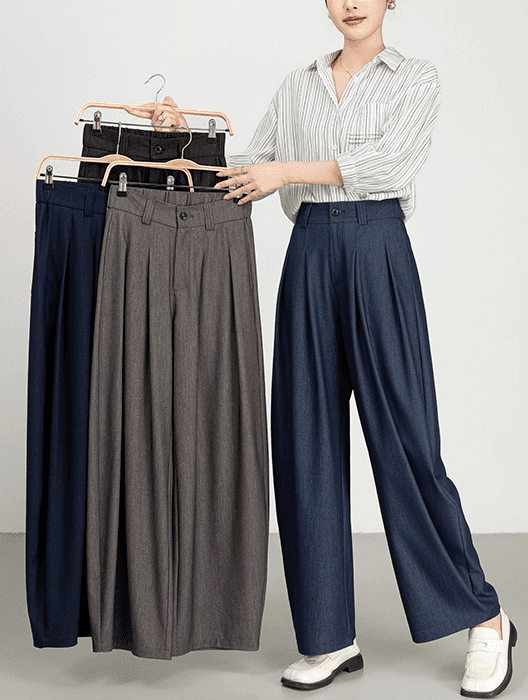 骨格ウェーブプリーツワイドレッグパンツ