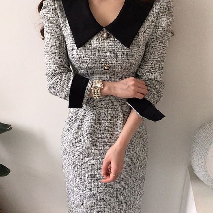 骨格ウェーブ服パフスリーブバックリボンワンピース