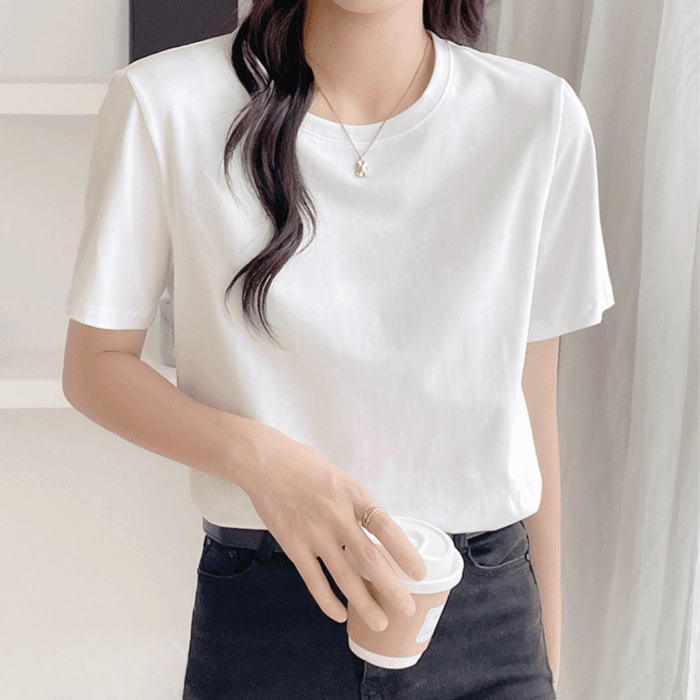 骨格ウェーブラウンドネックシンプルTシャツ