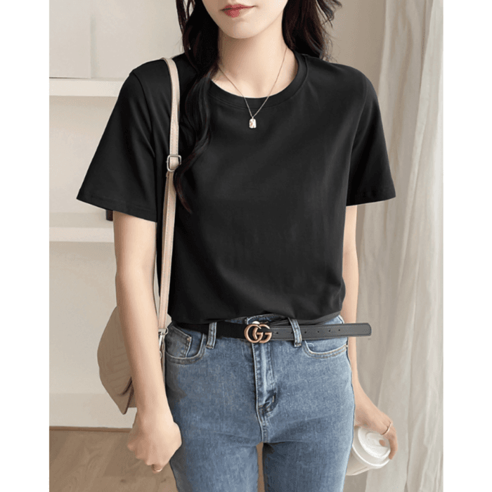 骨格ウェーブラウンドネックシンプルTシャツ