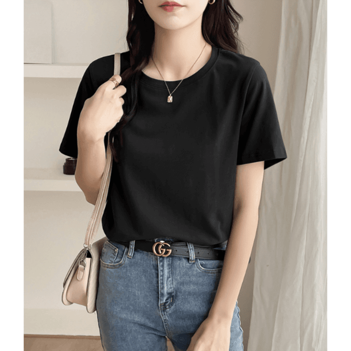 骨格ウェーブラウンドネックシンプルTシャツ