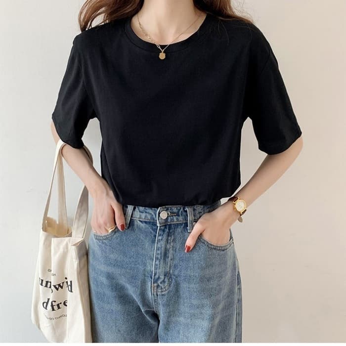 骨格ウェーブラウンドネックシンプルTシャツ