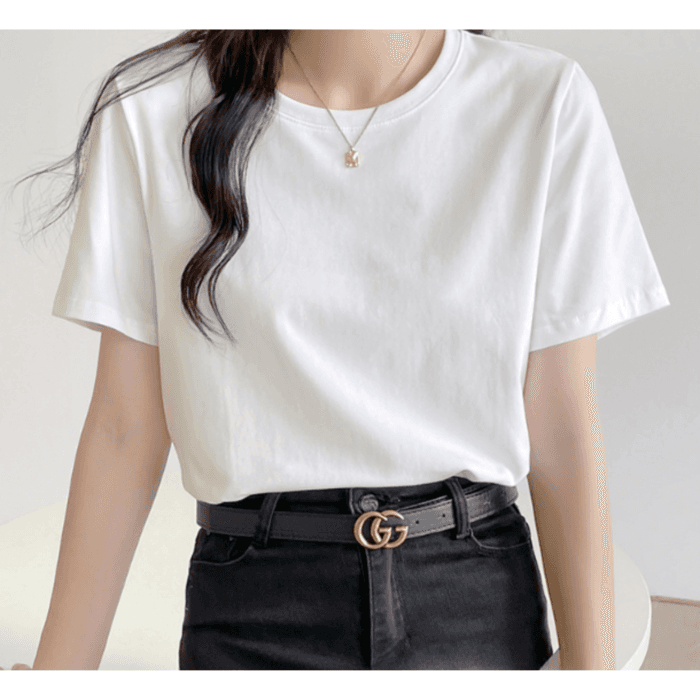 骨格ウェーブラウンドネックシンプルTシャツ