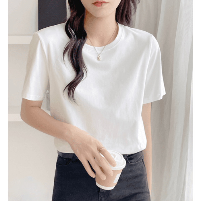 骨格ウェーブラウンドネックシンプルTシャツ