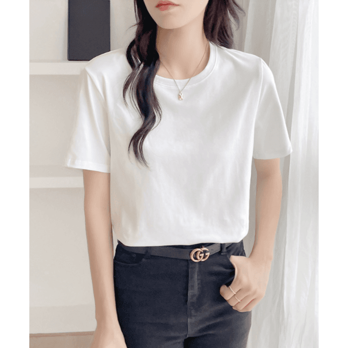 骨格ウェーブラウンドネックシンプルTシャツ