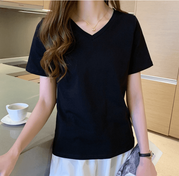 骨格ウェーブVネックシンプルTシャツ
