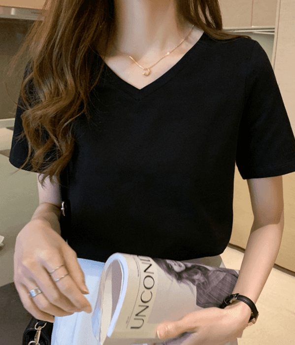 骨格ウェーブVネックシンプルTシャツ
