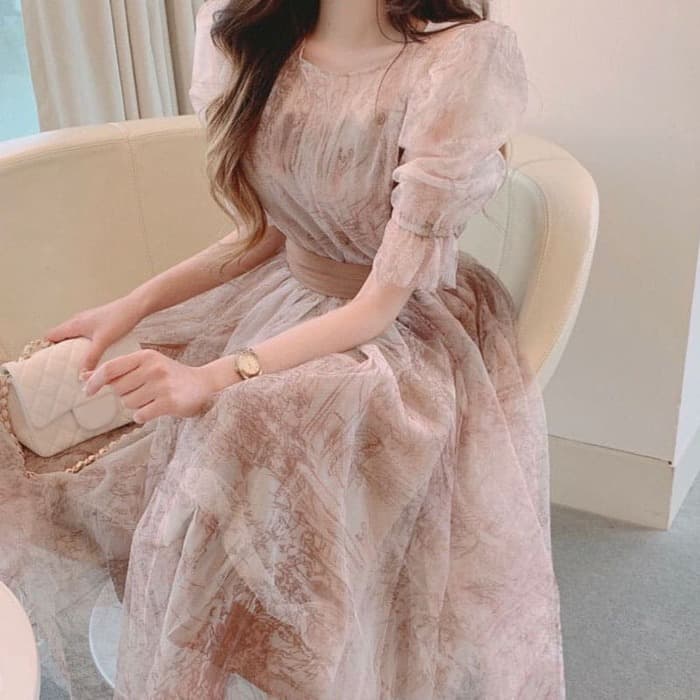 骨格ウェーブ服シアーフレアワンピース