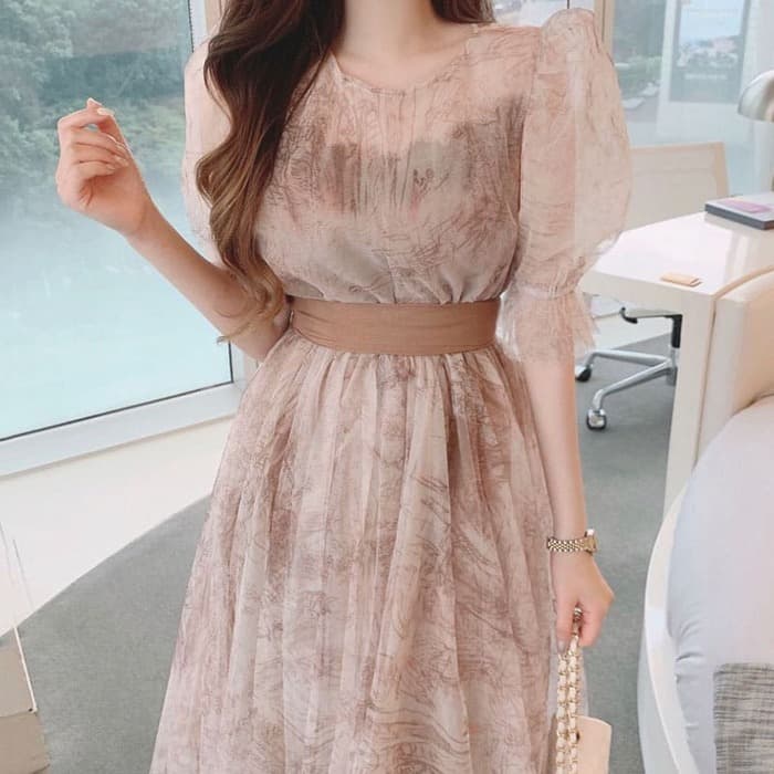 骨格ウェーブ服シアーフレアワンピース