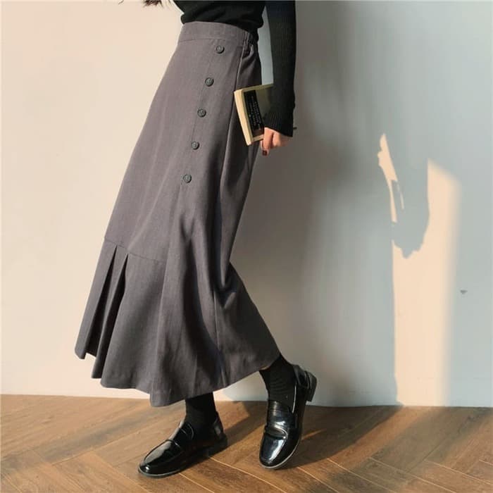 骨格ウェーブ服ハイウエストフレアロングスカート