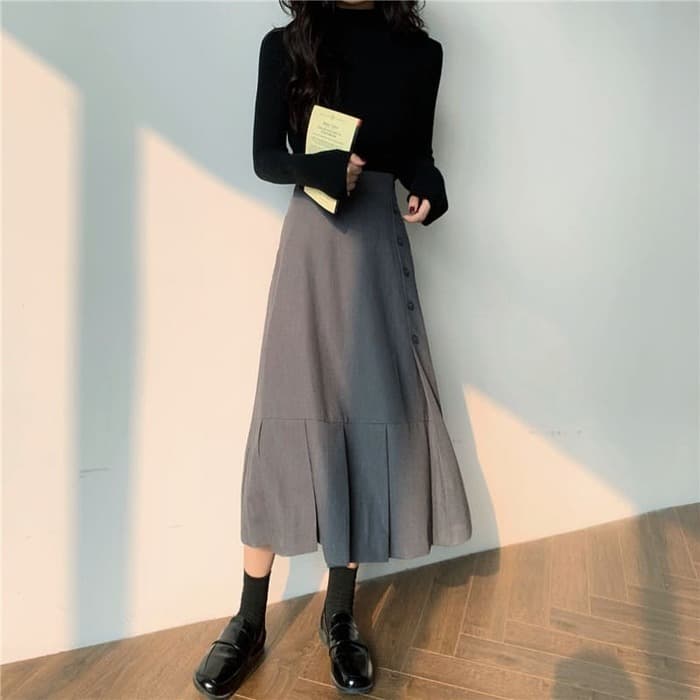 骨格ウェーブ服ハイウエストフレアロングスカート