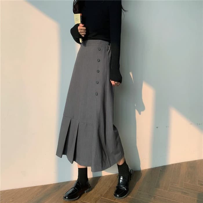 骨格ウェーブ服ハイウエストフレアロングスカート
