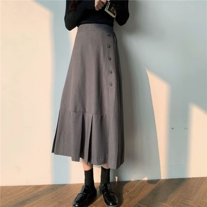 骨格ウェーブ服ハイウエストフレアロングスカート