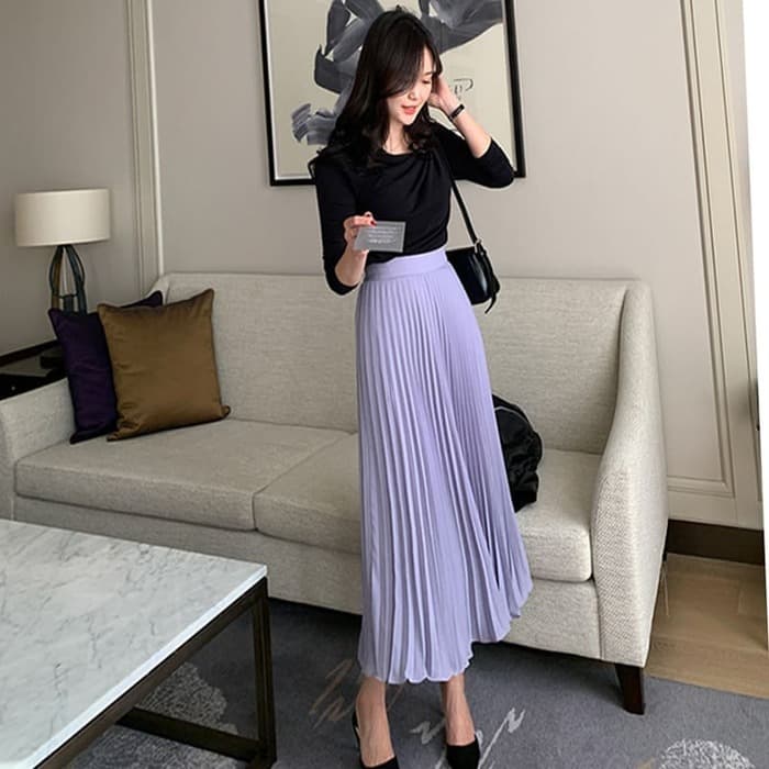 骨格ウェーブ服カラープリーツロングスカート
