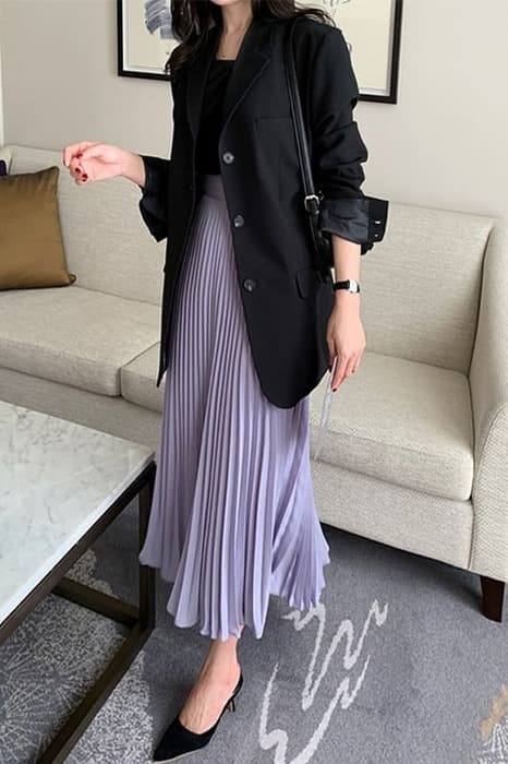骨格ウェーブ服カラープリーツロングスカート